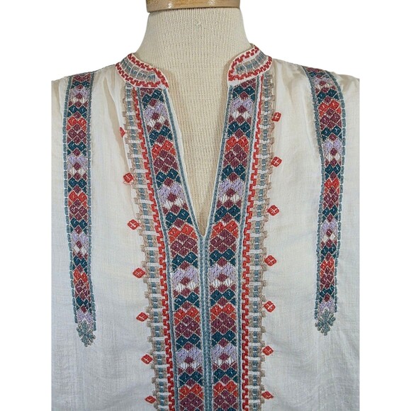 Johnny Was Workshop Top Womans Extra Small White Colorful Embroidered Boho - Picture 3 of 7